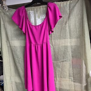 See You Monday Fuchsia Backless Flutter Sleeve Dress